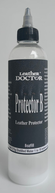 Leather Protector B by Leather Doctor is a non-stick, rub-resistant conditioner that cuts friction noise and imparts a soft buttery feel on smooth leather. 8oz Fill. Mix with distilled water before use.