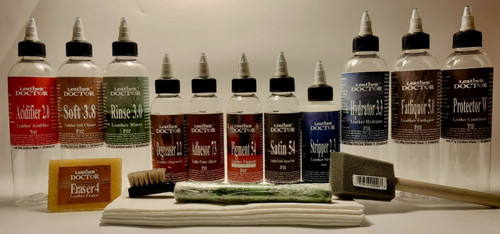 Pigmented Leather Color Refinishing Kit P7.cl by Leather Doctor® - Recommended for restoring and protecting pigmented leathers using a complete tannery-grade, leather-safe pH system. Pigmented Leather Color Refinishing Kit P7.cl by Leather Doctor® - Recommended for restoring and protecting pigmented leathers using a complete tannery-grade, leather-safe pH system.