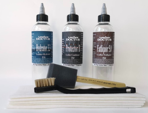 Semi-Aniline Leather Cleaner, Softener, and Conditioner Kit E2 by Leather Doctor® helps maintain appearance, softness, and hand feel, providing the highest level of satisfaction.  Semi-Aniline Leather Cleaner, Softener, and Conditioner Kit E2 by Leather Doctor® helps maintain appearance, softness, and hand feel, providing the highest level of satisfaction.