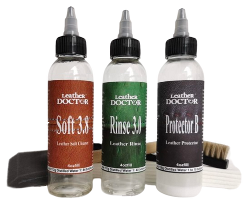 Leather Soft Cleaner, Rinse & Protector Kit T2 by Leather Doctor® is a leather-safe, pH-balanced care system designed for gentle yet effective cleaning, rinsing, and protection of delicate leathers, nubuck, and suede. Leather Soft Cleaner, Rinse & Protector Kit T2 by Leather Doctor® is a leather-safe, pH-balanced care system designed for gentle yet effective cleaning, rinsing, and protection of delicate leathers, nubuck, and suede.