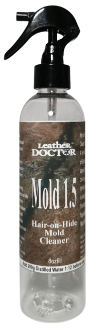Hair on Hide Mold Cleaner 1.5 by Leather Doctor® is a Hair-Safe™ & Hide-Safe™ pH-Balanced 1.5 solution, specially formulated for cleaning up mold growth on Hair-on Hide. 