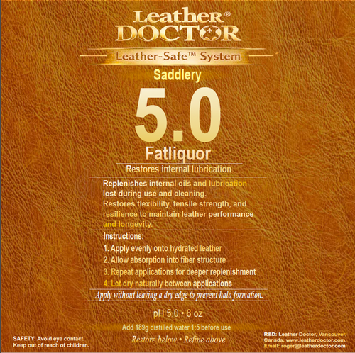 Saddlery Fatliquor 5.0 (Scent-Free) by Leather Doctor® is a pH-balanced 5.0 anionic fatliquor conditioner engineered for horse saddles and equestrian tack, based on professional tannery fatliquoring principles.