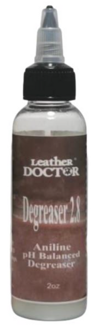 Leather Degreaser 2.8 (Degreaser 2.8) is a professional Leather-Safe™ pH 2.8 water-based degreaser that initiates the restoration process by safely removing body oils, perspiration, grease, and other oily contaminants from leather.