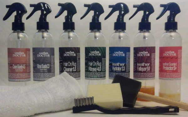 Hair-on-Hide Zebra & Cow Rug Cleaner & Conditioner Kit H4 by Leather Doctor cleans, rinses, hydrates, and fat liquors the hide; cleans, rinses, and protects the hair. Before use, the concentrate has to be mixed with distilled water accordingly.