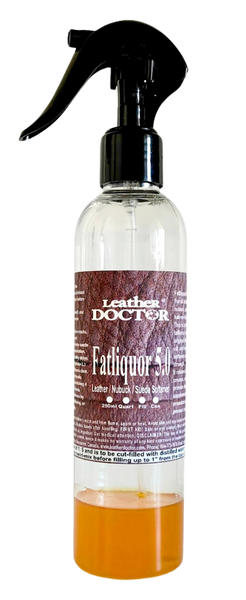 Fatliquor 5.0 by Leather Doctor is a leather softener for reconditioning all types of leather, suede, and hair hide to prevent dryness, stiffness, and cracking. 8oz, mix with distilled water before use.