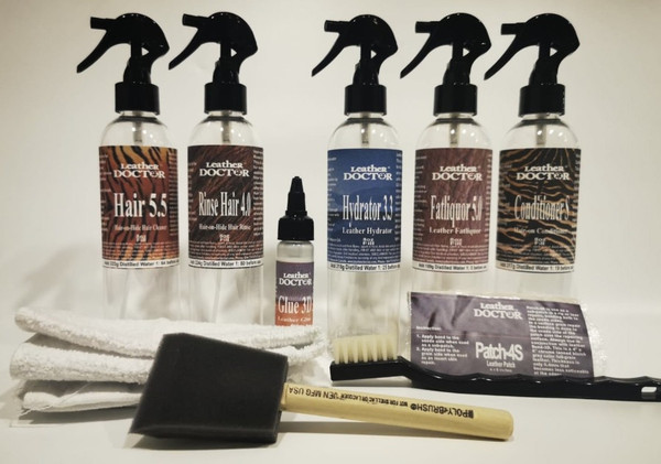 Hair-on Hide Zebra and Cow Sofa Cleaner, Conditioner, and Repair Kit H6 by Leather Doctor cleans and conditions the hair with repairs and conditions the hide.