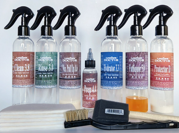 Aniline Wax Pull-Up Leather Care Kit AW3 by Leather Doctor is a cleaner and conditioner for routine, periodic, and restorative care. Before use the concentrate has to be mixed with distilled water.