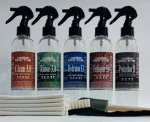 Leather Hydrator and Softener Kit HS3 by Leather Doctor cleans, rinses, hydrates, and softens sun-fading leather to rejuvenate the dormant dyestuff to resurface.