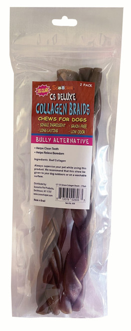 2 Pack 12 Inch BRAIDED CS Deluxe Collagen Sticks in zip lock bag