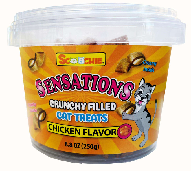 Scoochie Sensations Chicken Filled Cat Treats 8.8 Ounce Tub