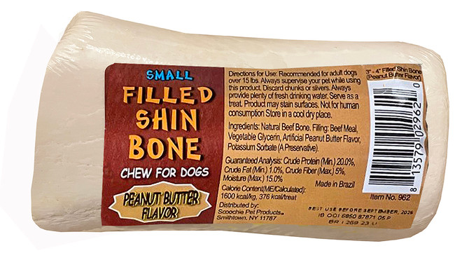 3-4 Inch Peanut Butter Stuffed White Shin Bone