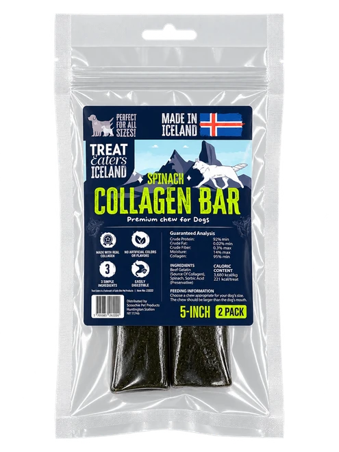 Treateaters 5 Inch Spinach Collagen Bar 2 Pack