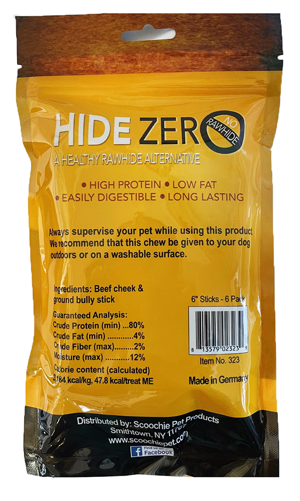 Hide Zero 6 Inch 6 Pack Bully Flavored Rawhide Alternative Chew in