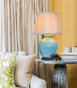 Pair of Oriental Table Lamps - Turquoise Feather