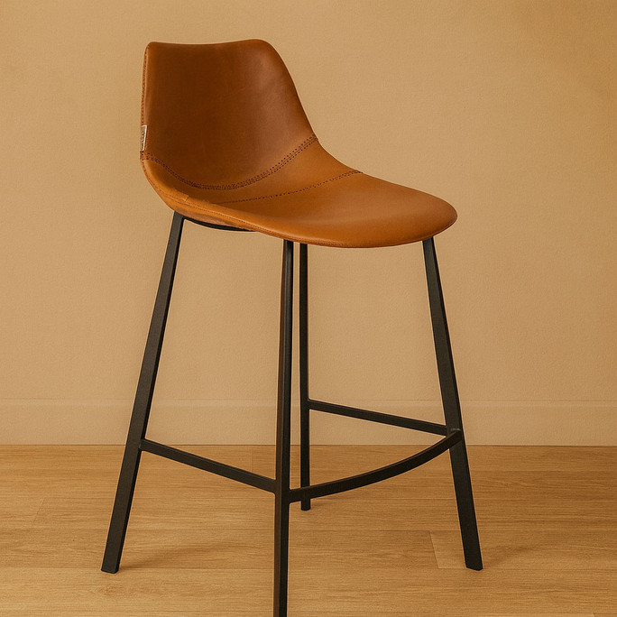2X Brown Leather Counter Chair 65cm - Franky 2X Brown Leather Counter Chair 65cm - Franky