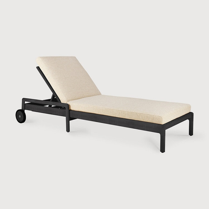 Ethnicraft Black Outdoor Adjustable Lounger Jack Beige Cushions