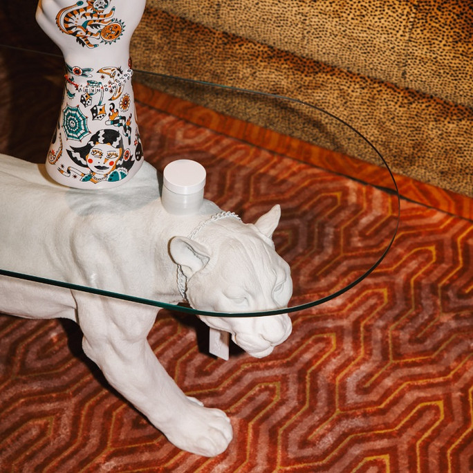 Bold Monkey Dope Panther Glass Top Coffee Table - Spotted