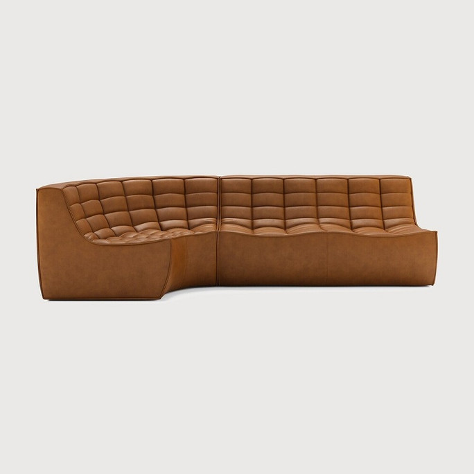 Ethnicraft Tan Leather Sofa 701 Set 2 Left Ethnicraft Tan Leather Sofa 701 Set 2 Left