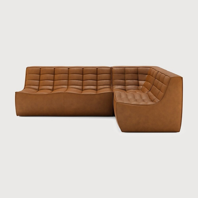 Ethnicraft Tan Leather Sofa 701 Set 3 Right