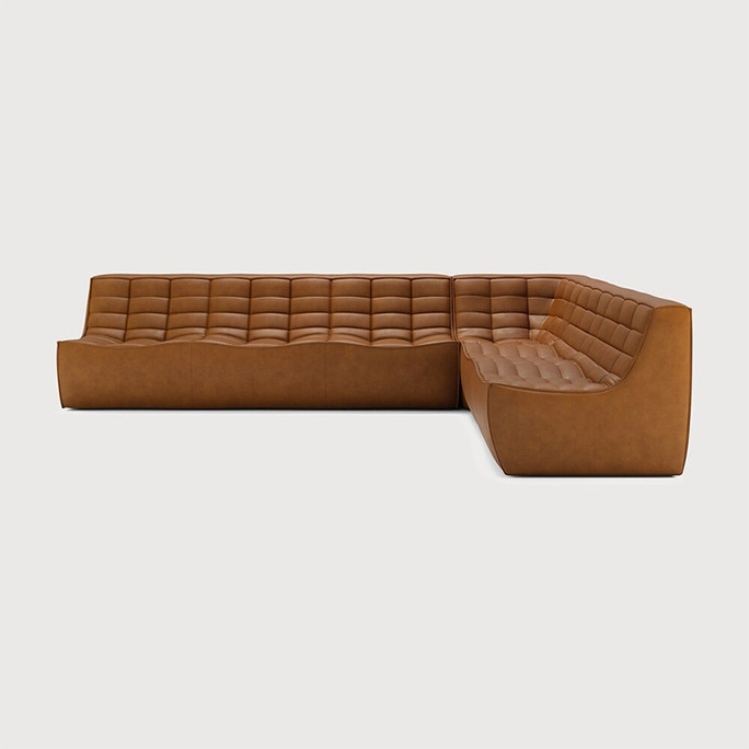 Ethnicraft Tan Leather Sofa 701 Set 9 Left