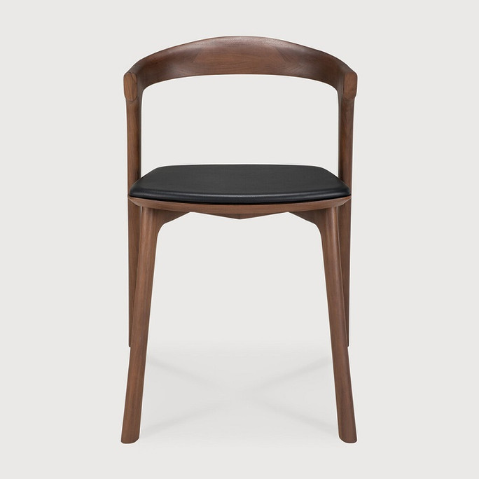 Ethnicraft Bok Dining Chair – Solid Teak with Walnut Finish & Black Leather Seatpad Sculptural Modern Design, FSC Certified