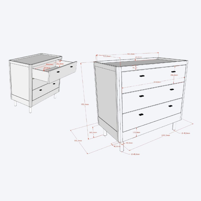 Natural Modern Oak Rustic Chest of 3 Drawers 100 cm - Forrest Kids