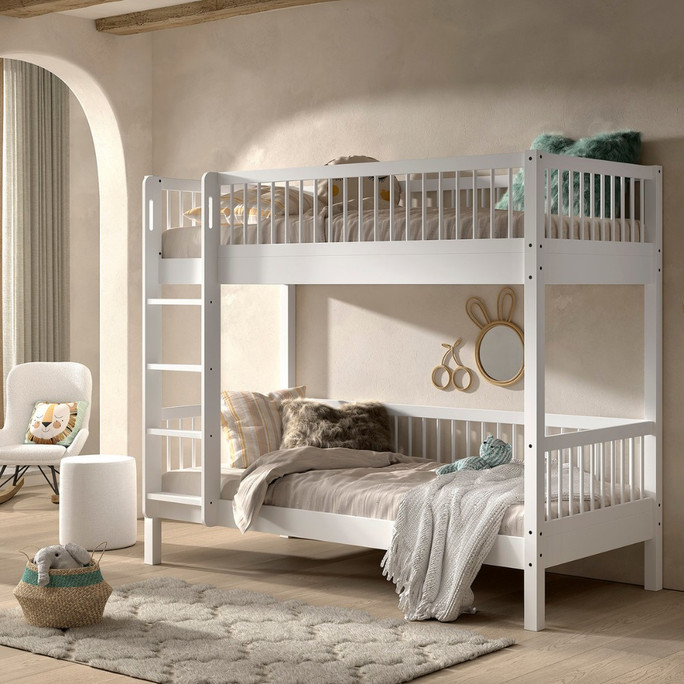 White Spindle Bunk Bed Premium Beech Wood 90x200cm - Forrest