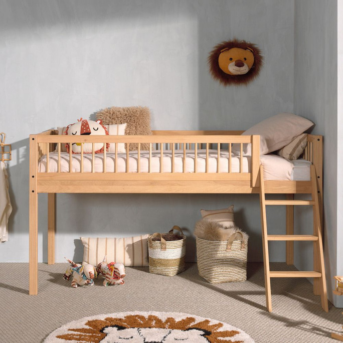 Oak Wood Mid Sleeper Bed 90x200cm With Ladder - Forrest
