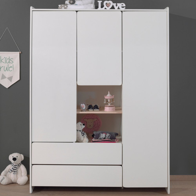 Kids Wardrobe White Scandi Style 3-Door