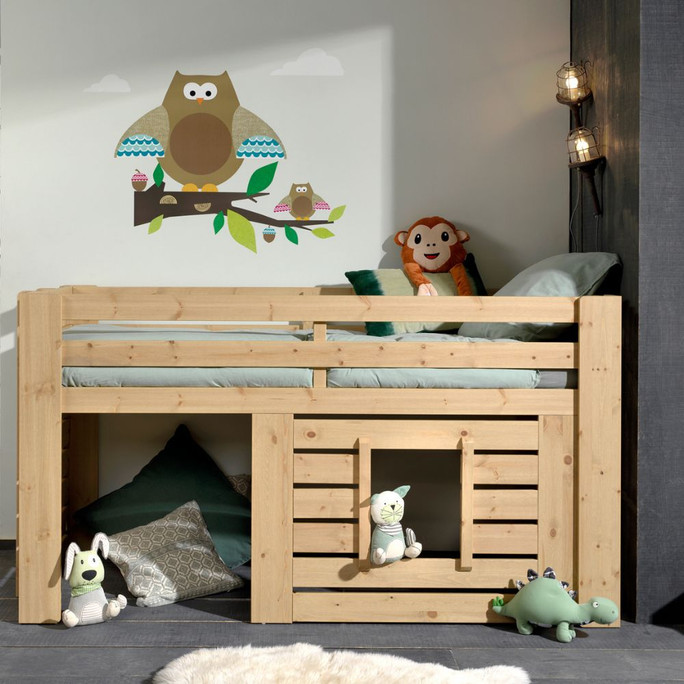 Solid Pine Mid Sleeper Bed With Play House 90x200cm - Oliver