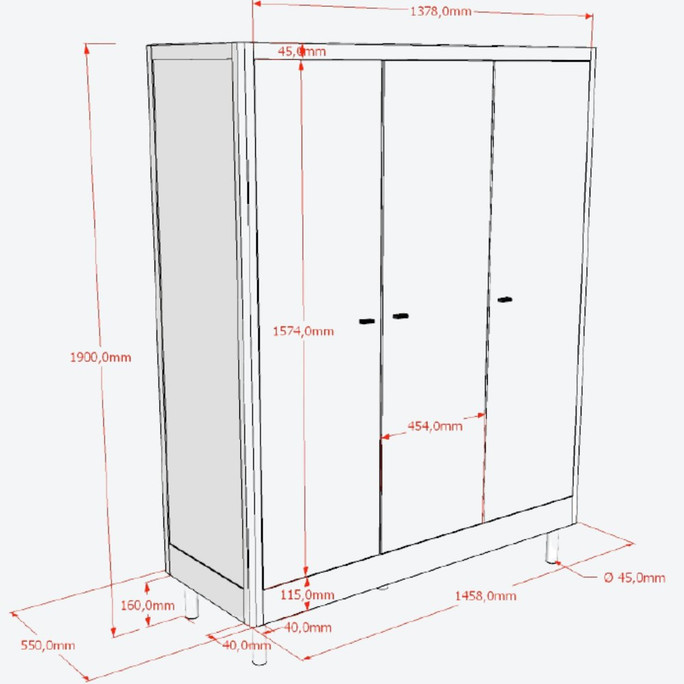 Large Solid Oak Wardrobe 3-Door Scandi Style 138 cm - Forrest