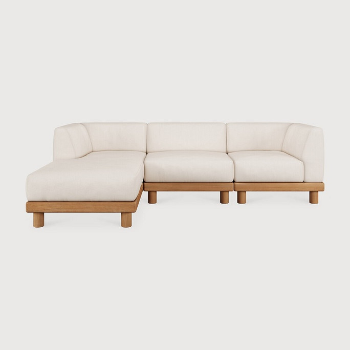 Ethnicraft Teak Monocle Outdoor White Modular Sofa Set 2 - Left