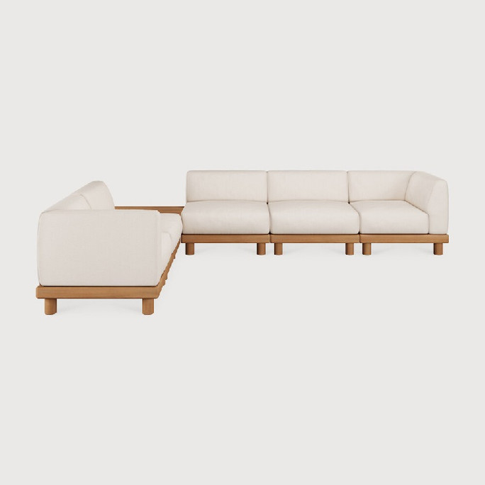 Ethnicraft Teak Monocle Outdoor White Modular Sofa Set 7 - Left