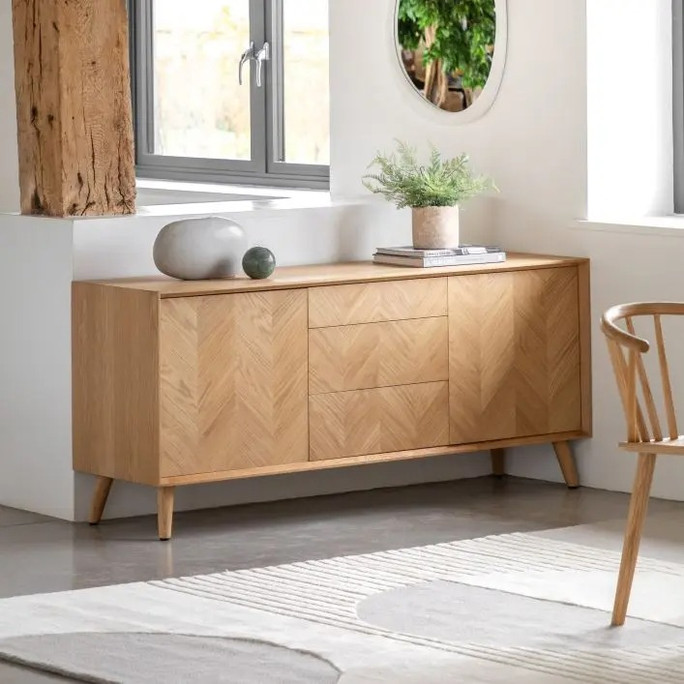 Modern Oak 2 Door, 3 Drawer Sideboard Milano