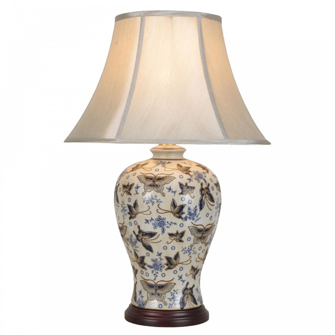 Pair of Oriental Table Lamps - Ivory Butterflies