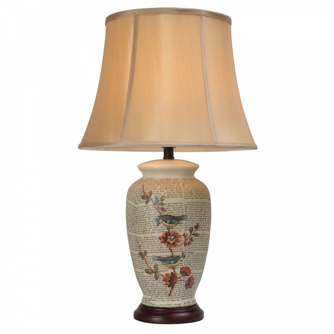 Pair of Oriental Table Lamps - Bluetits & Quince Blossom