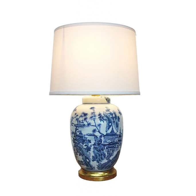 Pair of Oriental Table Lamps - Willow-pattern Landscape