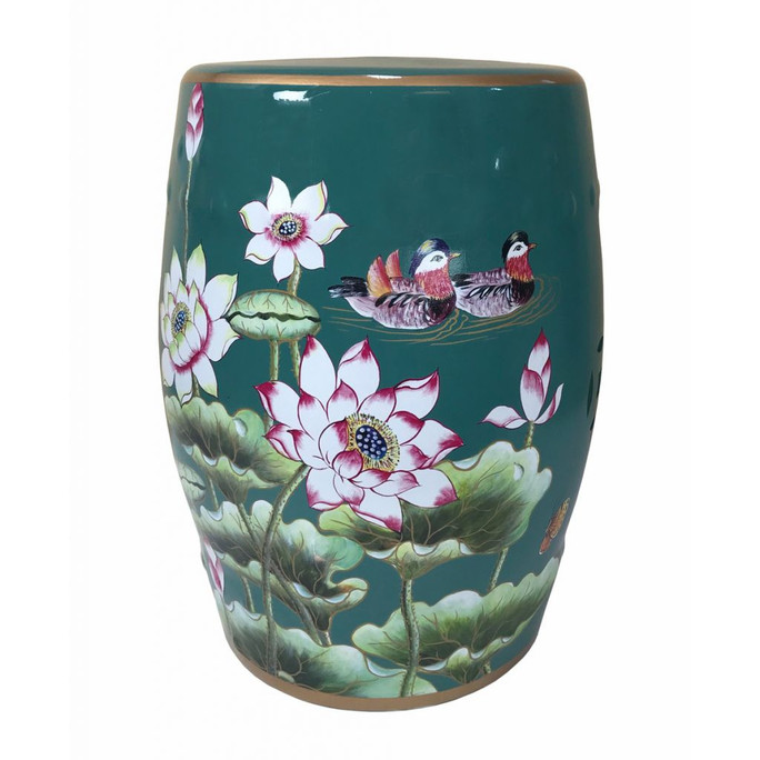 Oriental Lotus Flower Porcelain Stool