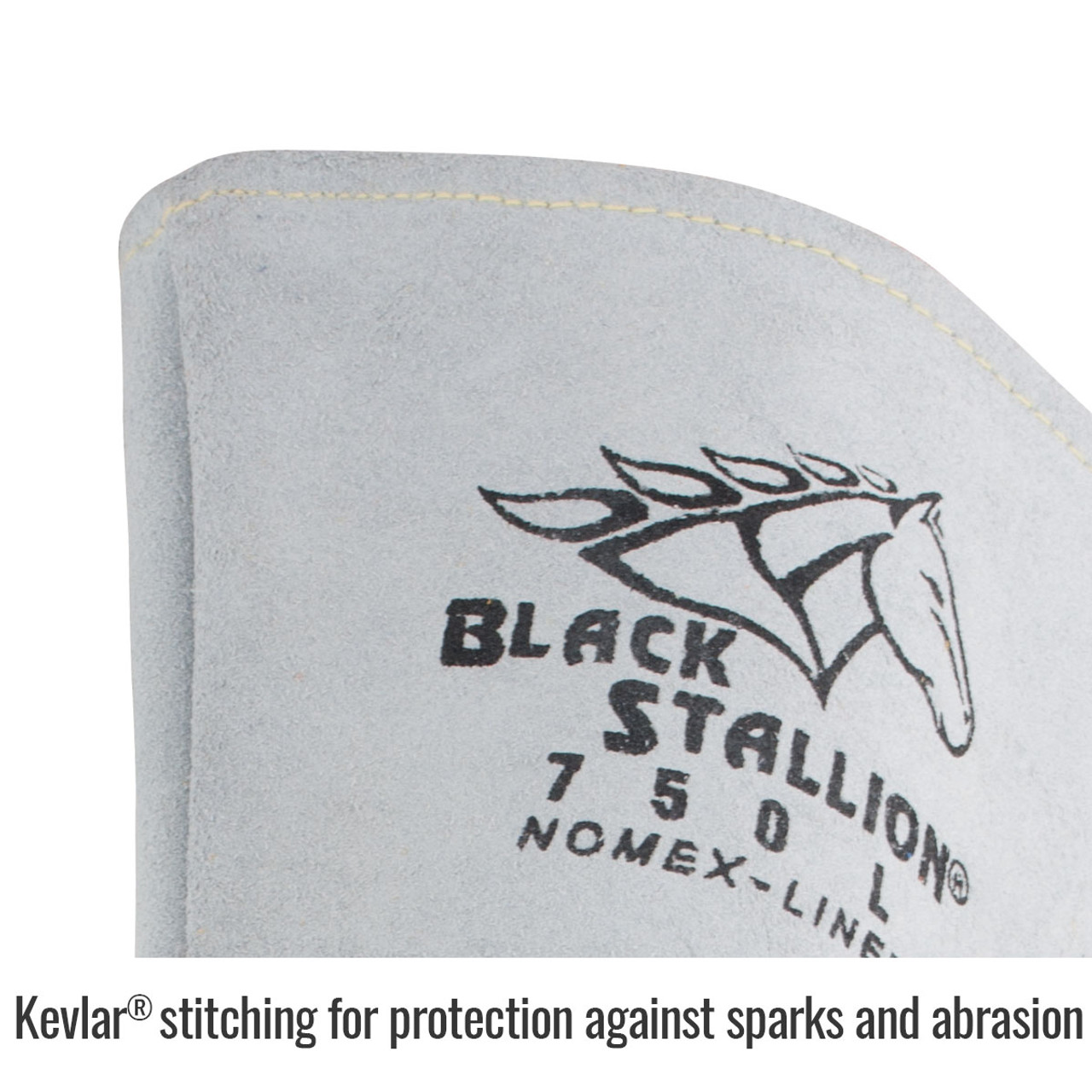 750 Pearl White Elkskin Stick Glove with Nomex® Lined Back, Black Stallion