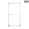 Portable SEG folding display frame hardware with aluminum structure and stabilizing feet for reusable tension fabric banner displays