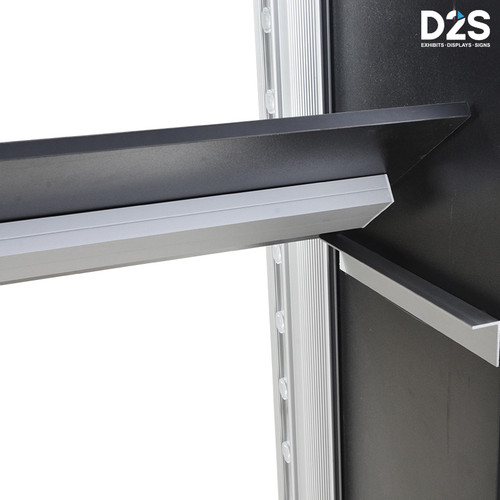 Internal storage shelf inside SEG light box counter PL120-02A designed for holding catalogs and samples with open access no door