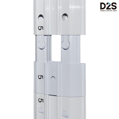 Close-up view of modular light box frame connector system showing secure profile connection for stable SEG display setup