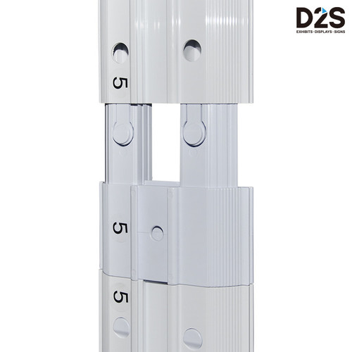 Close-up of PVC SEG light box frame connector system showing durable profile joints and modular structure for easy assembly and stable display setup