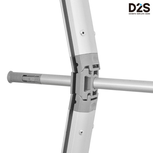 SEG folding frame connector system showing modular hardware components for building custom tension fabric display configurations