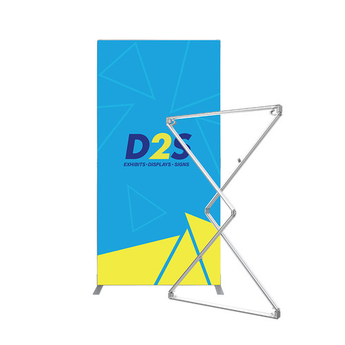 3x8 SEG folding display stand with tension fabric graphic for trade shows, retail promotions, and portable branded backdrops