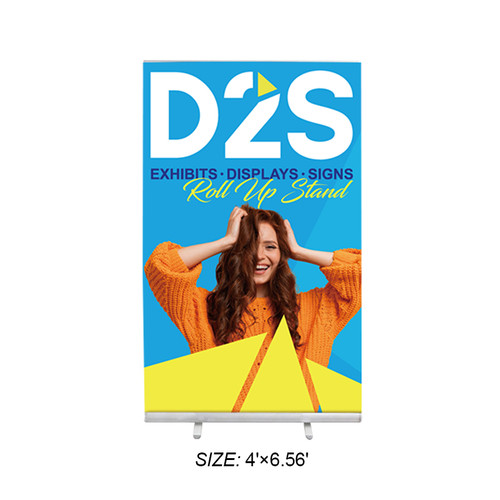 D2S retractable banner stand frame 48 inch x 79inch front view with full-color vertical trade show graphic display setup