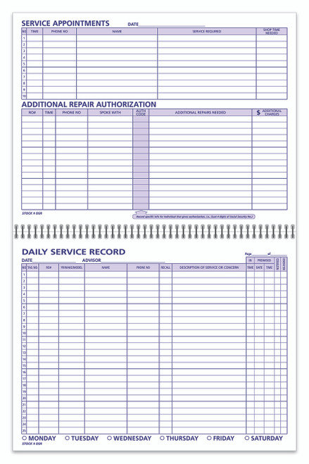 Daily Service Record Book   Form# DSR