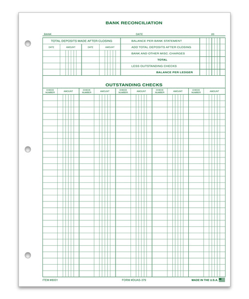 Bank Reconciliations   Form# DUAS-379