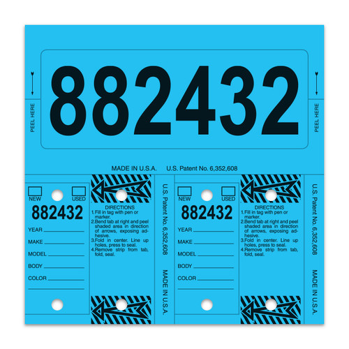 Custom BLUE Numbered ConsecuTAGS - QTY. 125 per box w/ rings