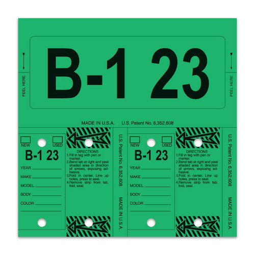 Custom GREEN Numbered ConsecuTAGS - QTY. 125 per box w/ rings